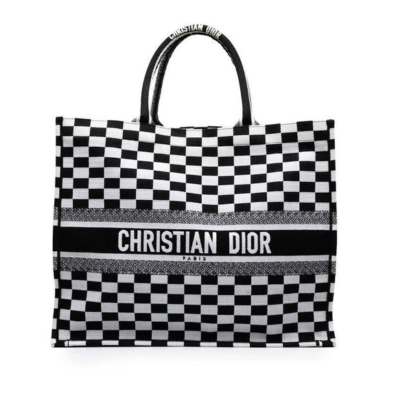 Dior Book Tote Check Handbag Tote Bag Black White Canvas Women's Dior - Picture 1 of 7